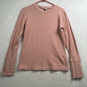 Sundance Velvet Trim Crewneck Waffle Thermal Top Pink Size Medium